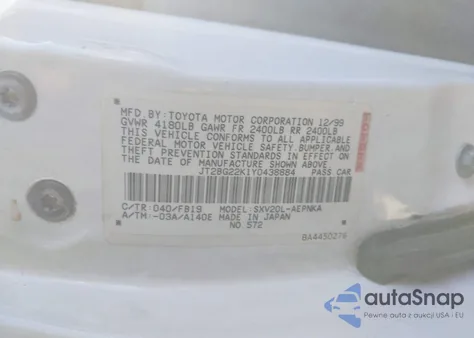 2000 Toyota Camry Ce/Le/Xle из США, поврежденный, VIN JT2BG22K1Y0438884